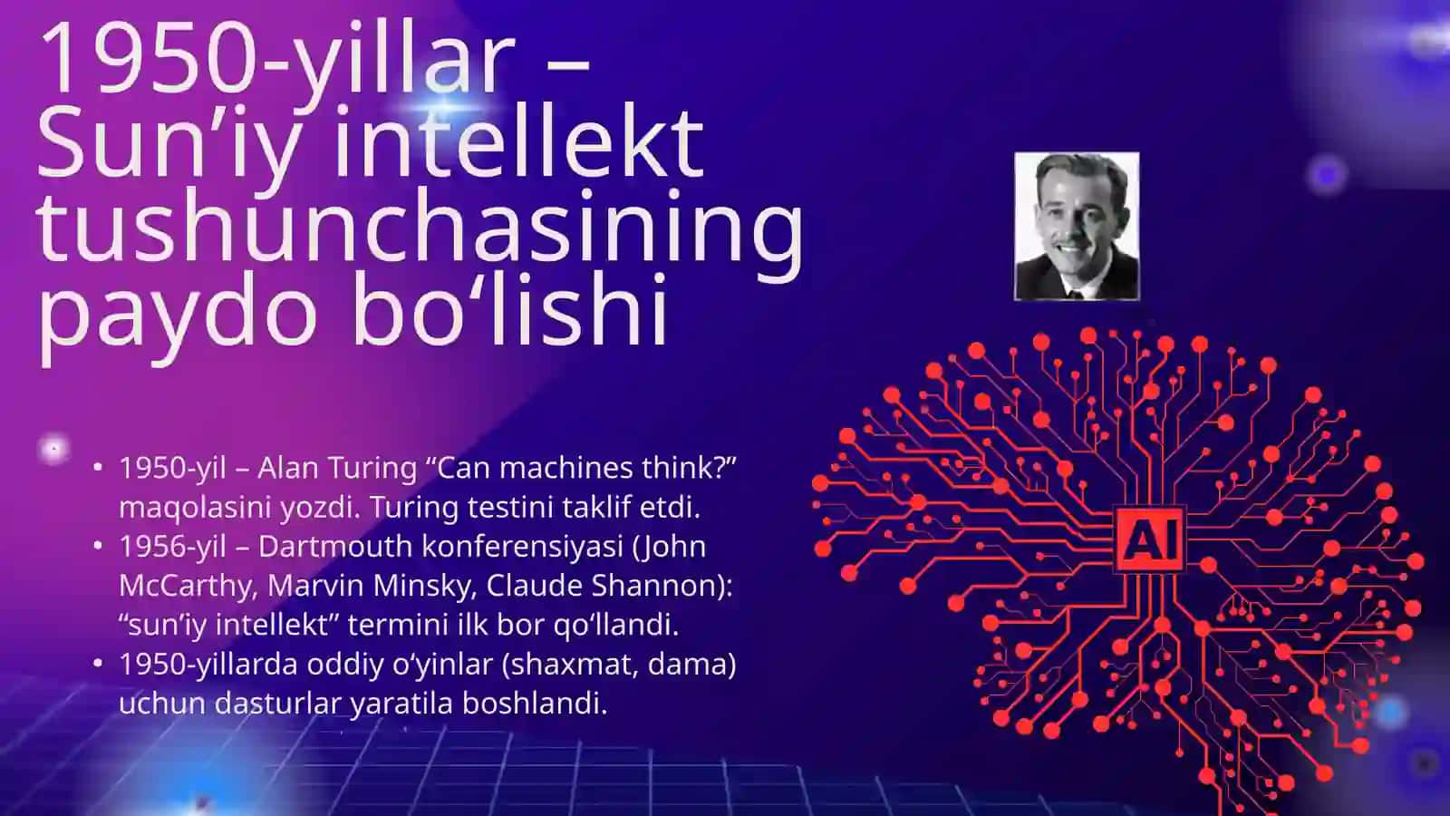 Sun’iy intellektni rivojlanish tarixi va qo‘llashsoxalari 4