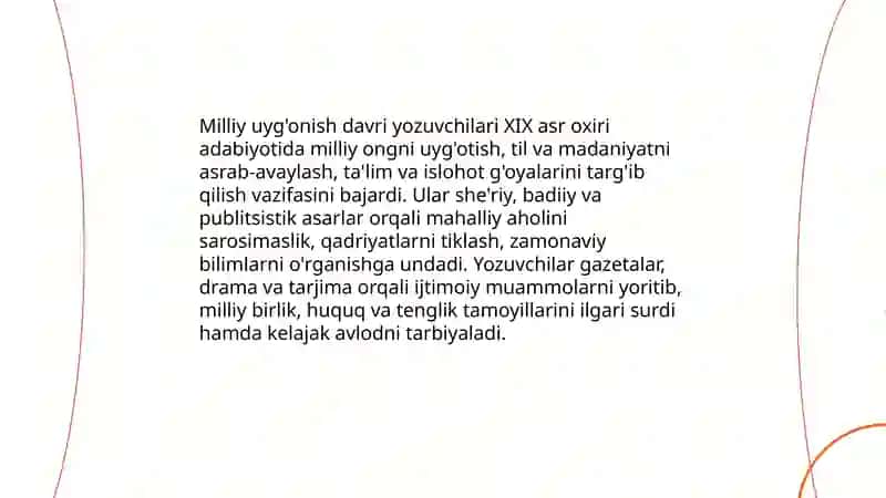 XIX asr oxirlarida milliy uyg'onish davri adabiyoti 4