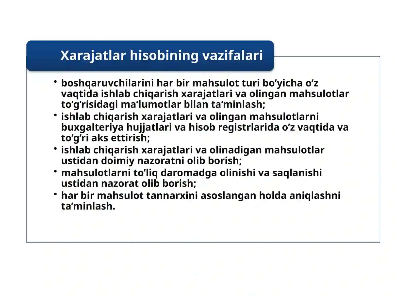 Ishlab chiqarish xarajatlari hisobi 4