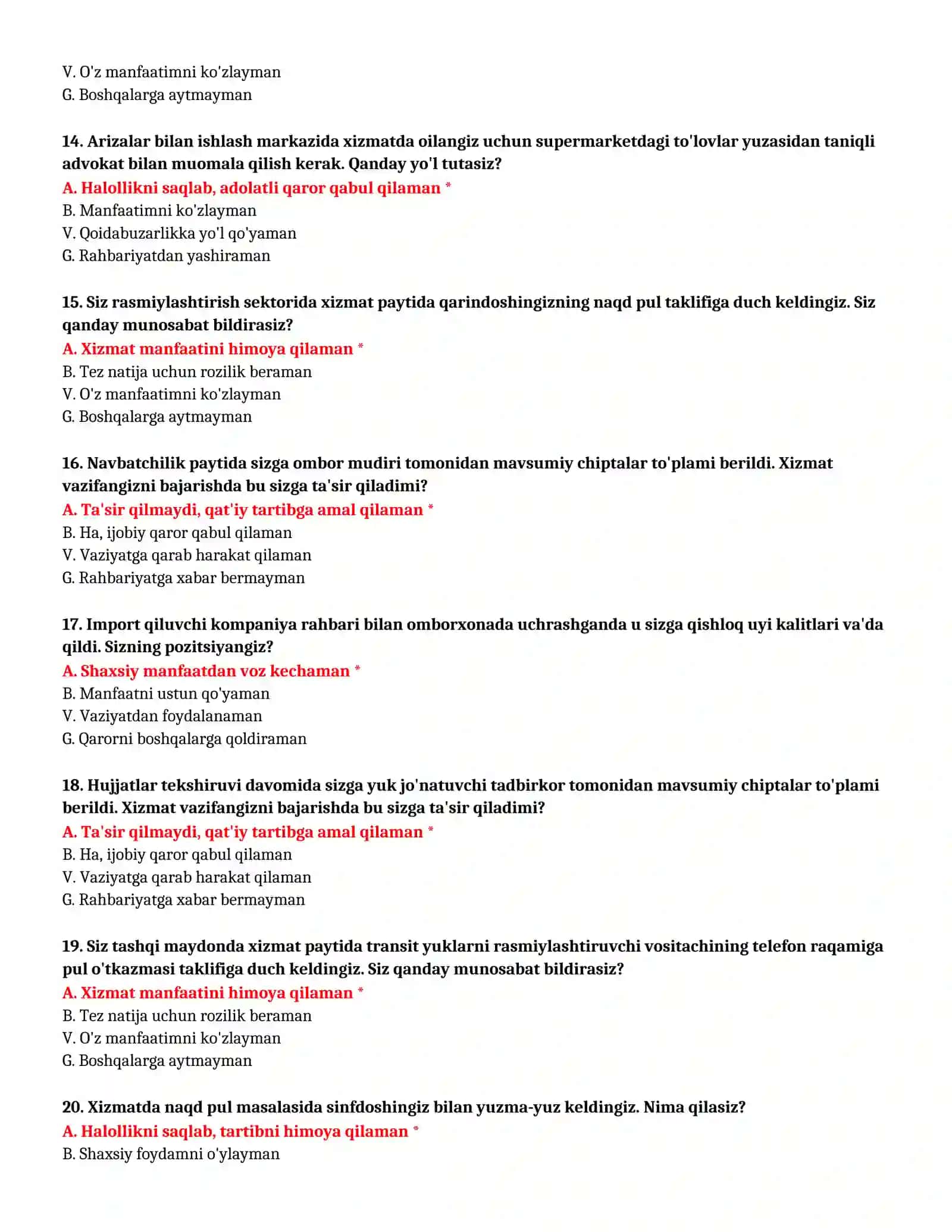 Bojxona akademiyasiga tayyorgarlik testlari 4