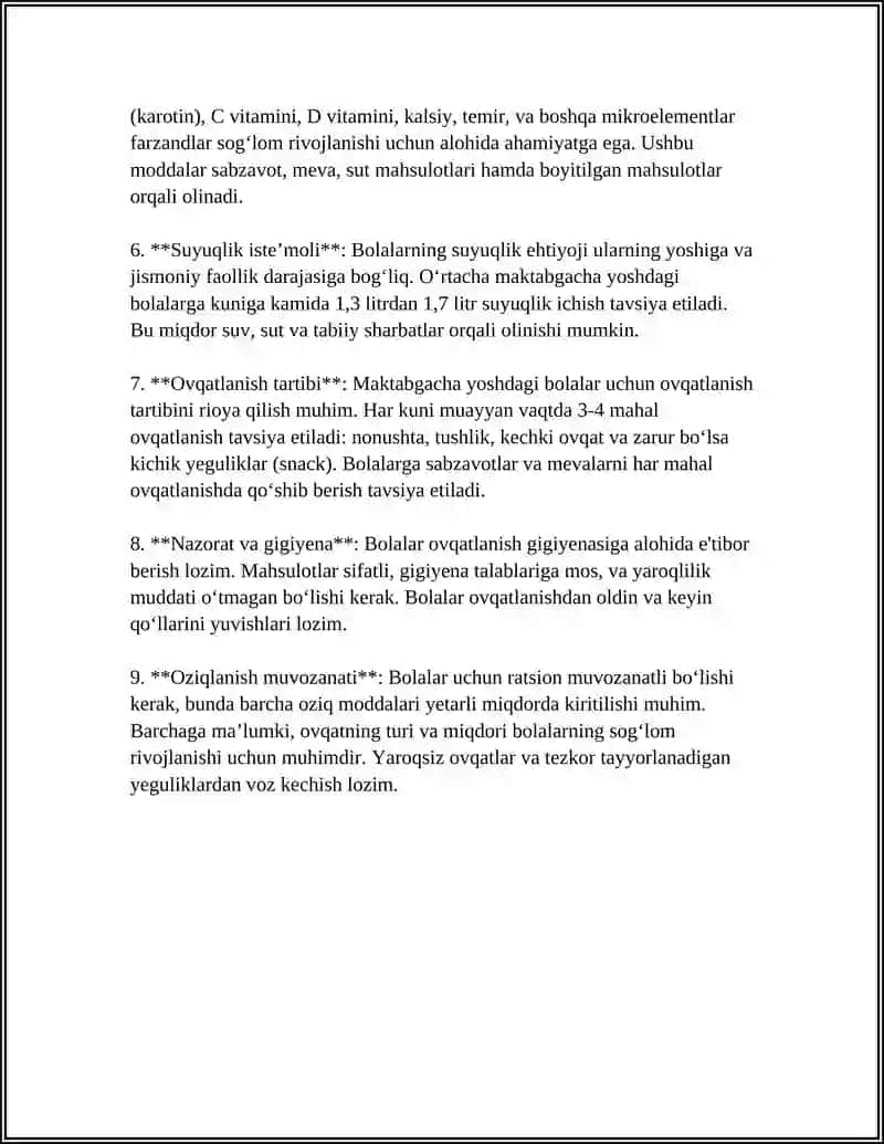 MAKTABGACHA TARBIYA YOSHIDAGI BOLALAR OVQATLANISHINI GIGIYENIK BAHOLASH 4
