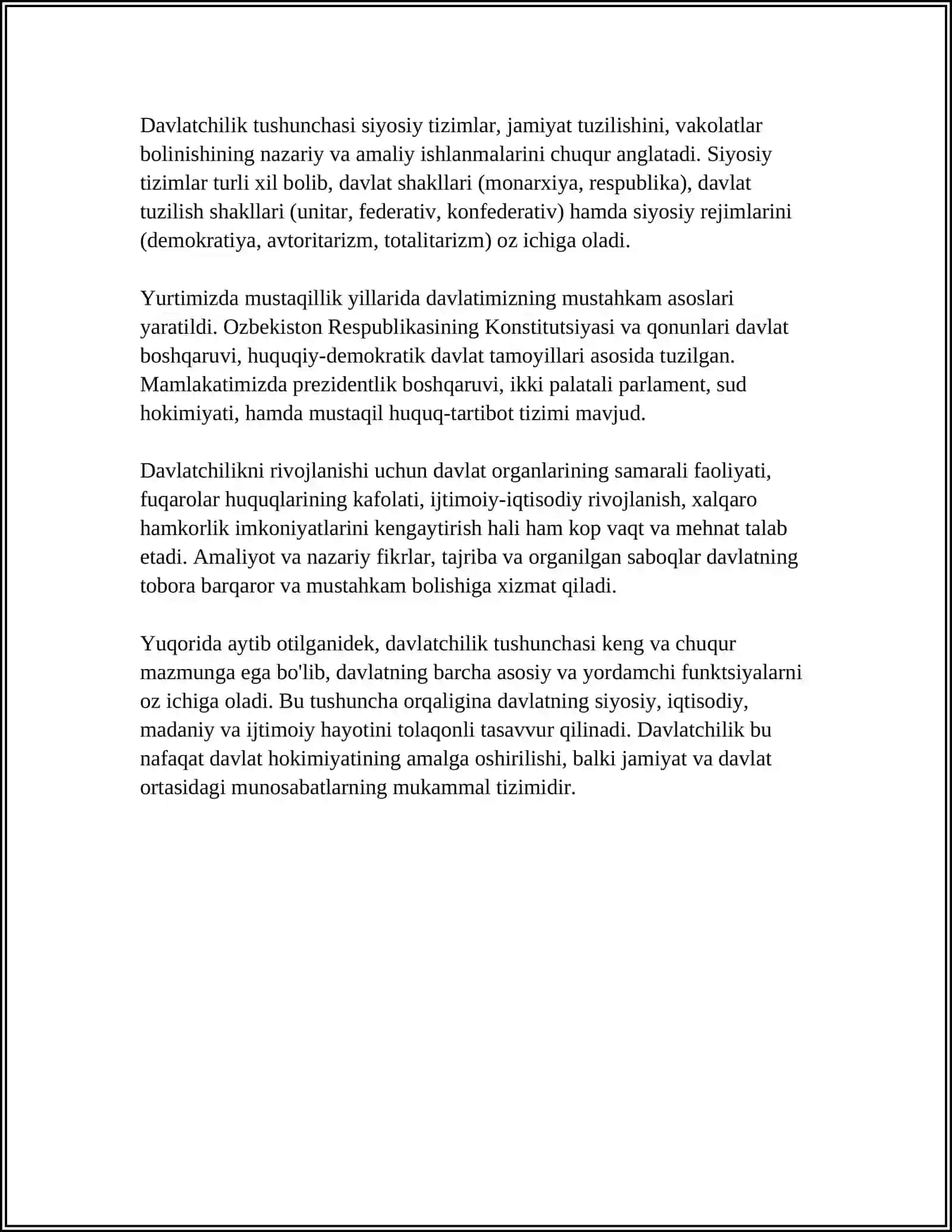 DAVLATCHILIK TUSHUNCHASI O'ZBEK DAVLATCHILIGI VA UNING TARIXIY BOSQICHLARI 4