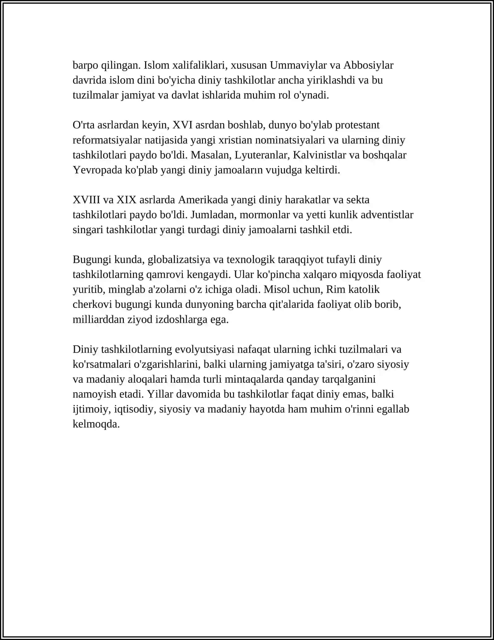 DINIY TASHKILOTLARNING DUNYOVIY ME'YORLARGA MOSLASHUVINING AHAMIYATI 4