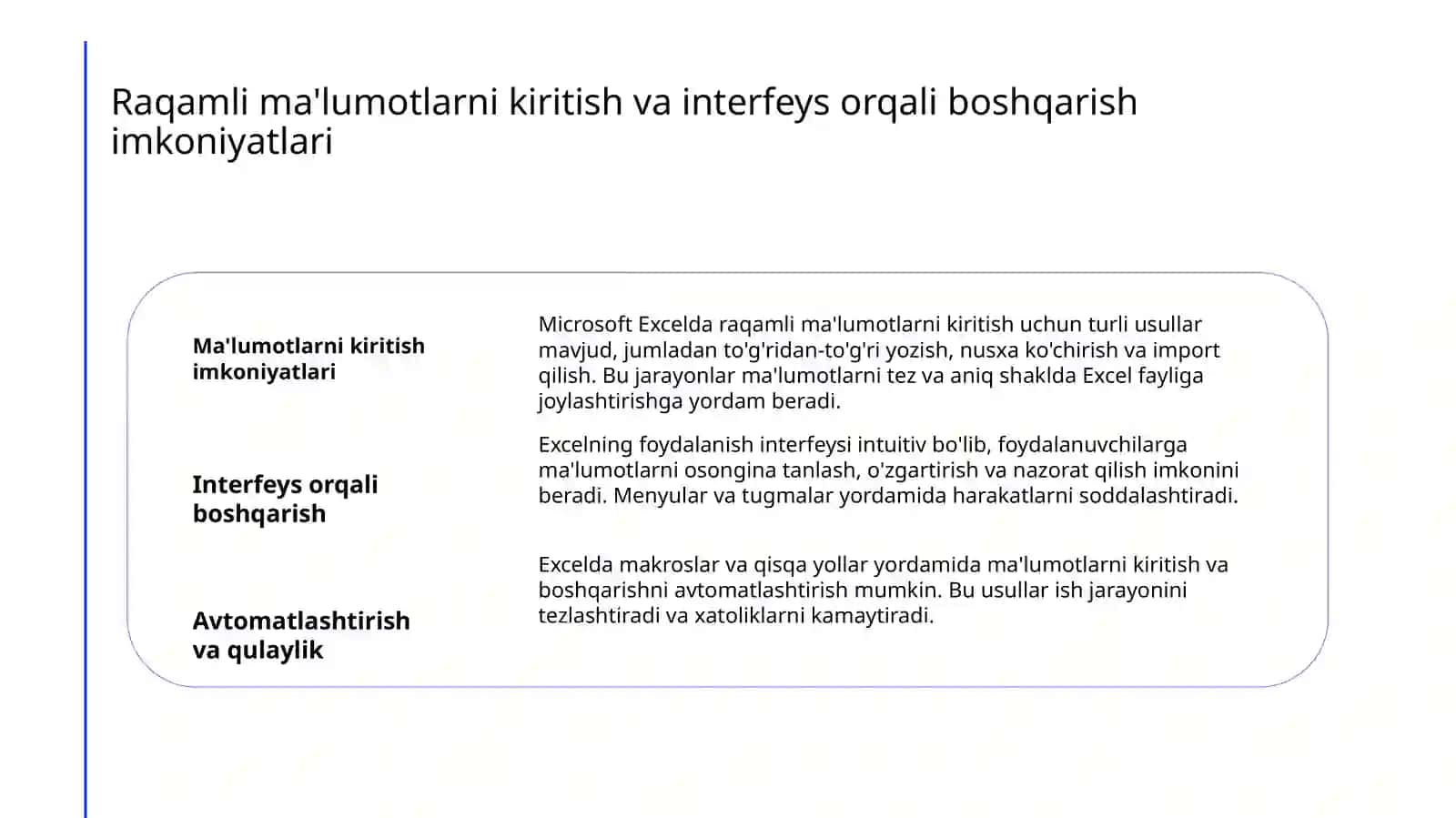 MICROSOFT EXCEL – MA’LUMOTLARNI TASHKIL ETISH VA TAHLIL QILISH 4
