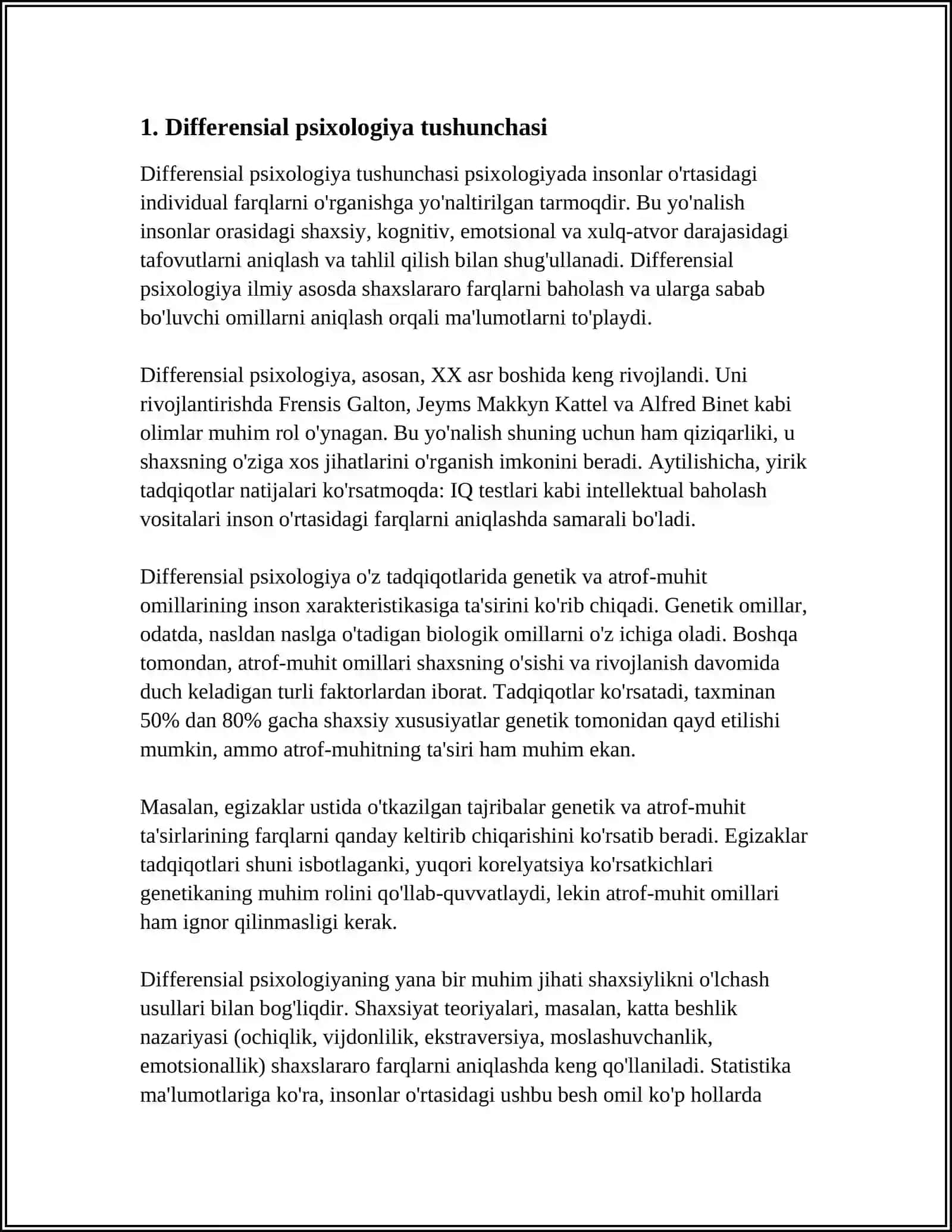 DIFFERENSIAL PSIXOLOGIYANING ASOSIY VAZIFALARI VA TADQIQOT METODLARI 4