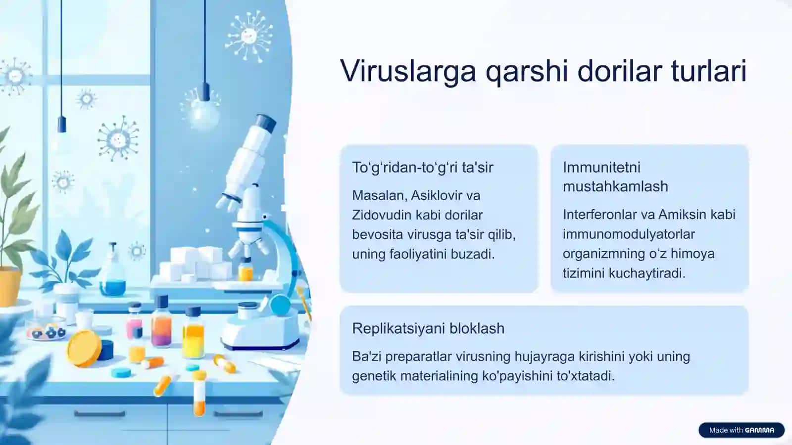 Viruslarga qarshi moddalarni yaratish uzoq vaqt davomida qiyin va mas'uliyatli ish deb hisoblanib kelingan 4