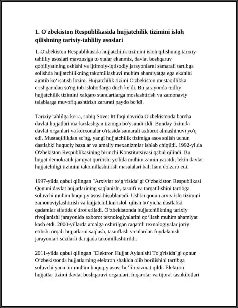 O'zbekiston Respublikasida hujjatchilik tizimini isloh qilishning tarixiy-tahliliy asoslari 4