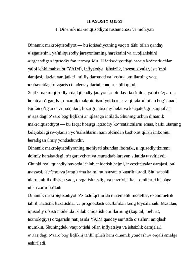 Dinamik makroiqtisodiyot fanining boshqa fanlar bilan bog'liqlik jihati 4