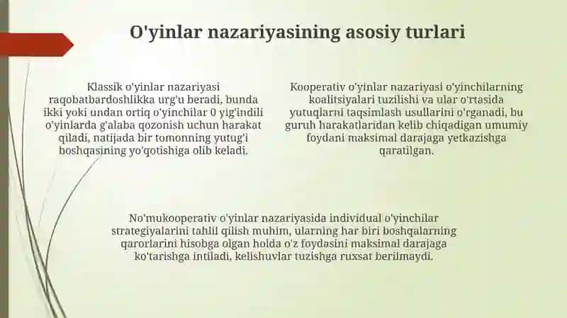 O'yinlar nazariyasining asosiy yo'nalishlari 4
