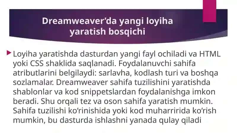 ADOBE DREAMWEAVER’S da HTML VA CSS  ASOSIDA TA’LIMIY SAYT TUZISH 4