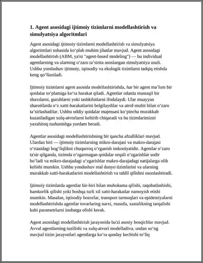 Agent asosidagi ijtimoiy tizimlarni modellashtirish va simulyatsiya algoritmlari 4