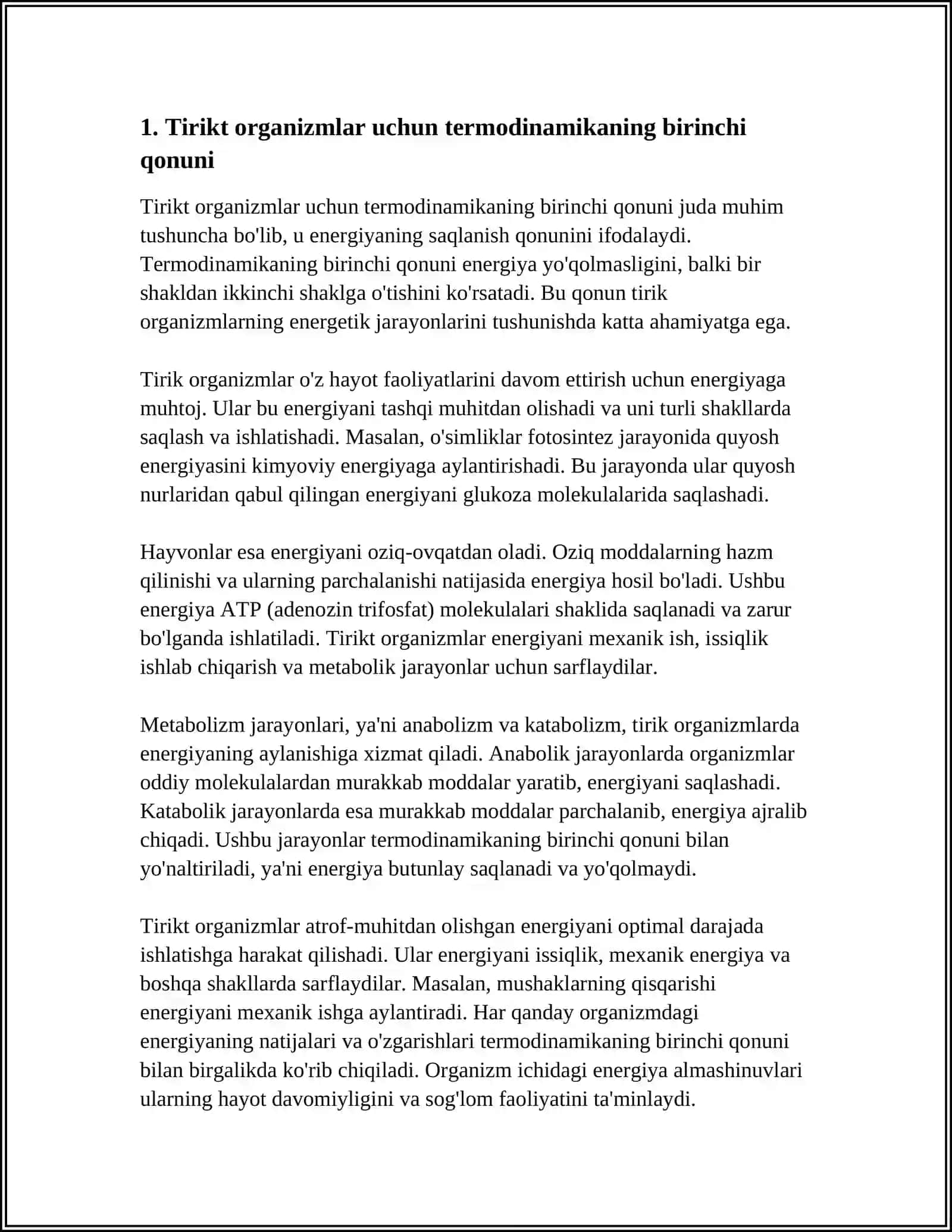 TIRIK ORGANIZMLAR UCHUN TERMODINAMIKA QONUNLARI. TERMOGRAFIYA VA UNING DIAGNOSTIKADA ROLI 4
