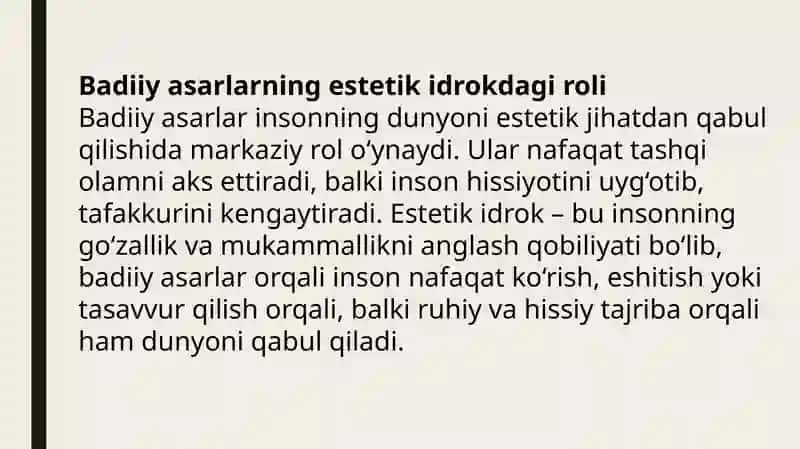 Dunyoni estetik idrok etishda badiiy asarlarning ahamiyati 4