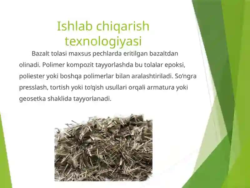 Bazalt tolasi bilan mustahkamlangan polimer kompozit (armatura, geosetka) mahsulotlarining qo'llanilishi 4