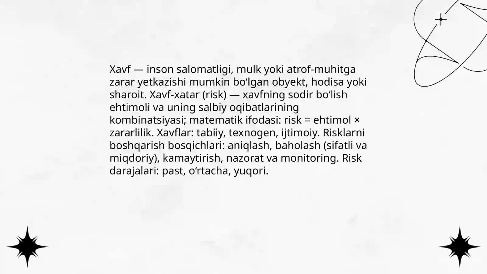 Hayot faoliyati xavfsizligi fanining asosiy tushunchalari haqida chushuncha 4