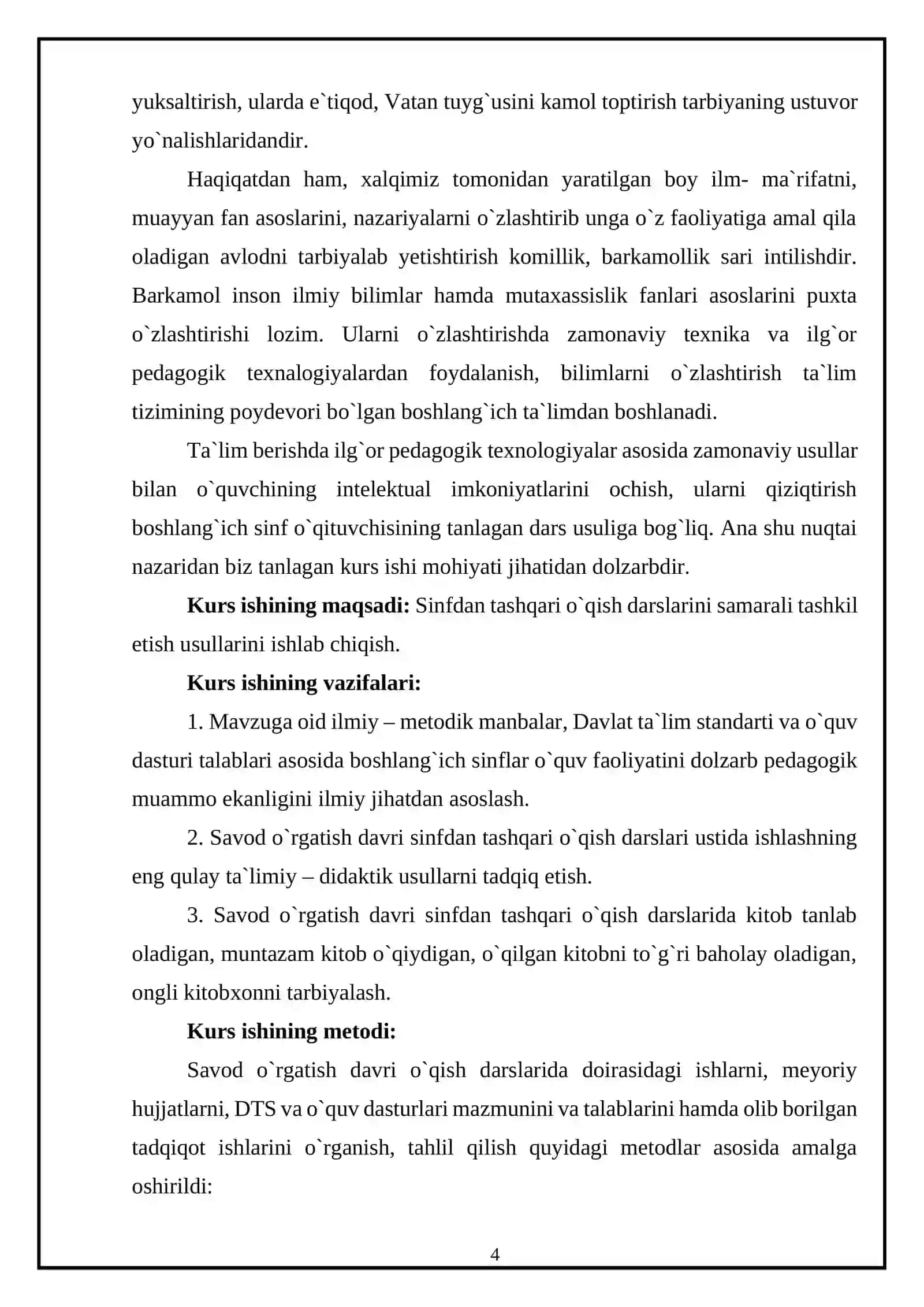 Savod o`rgatish davrida sinfdan tashqari o`qish mashg`ulotlari 4