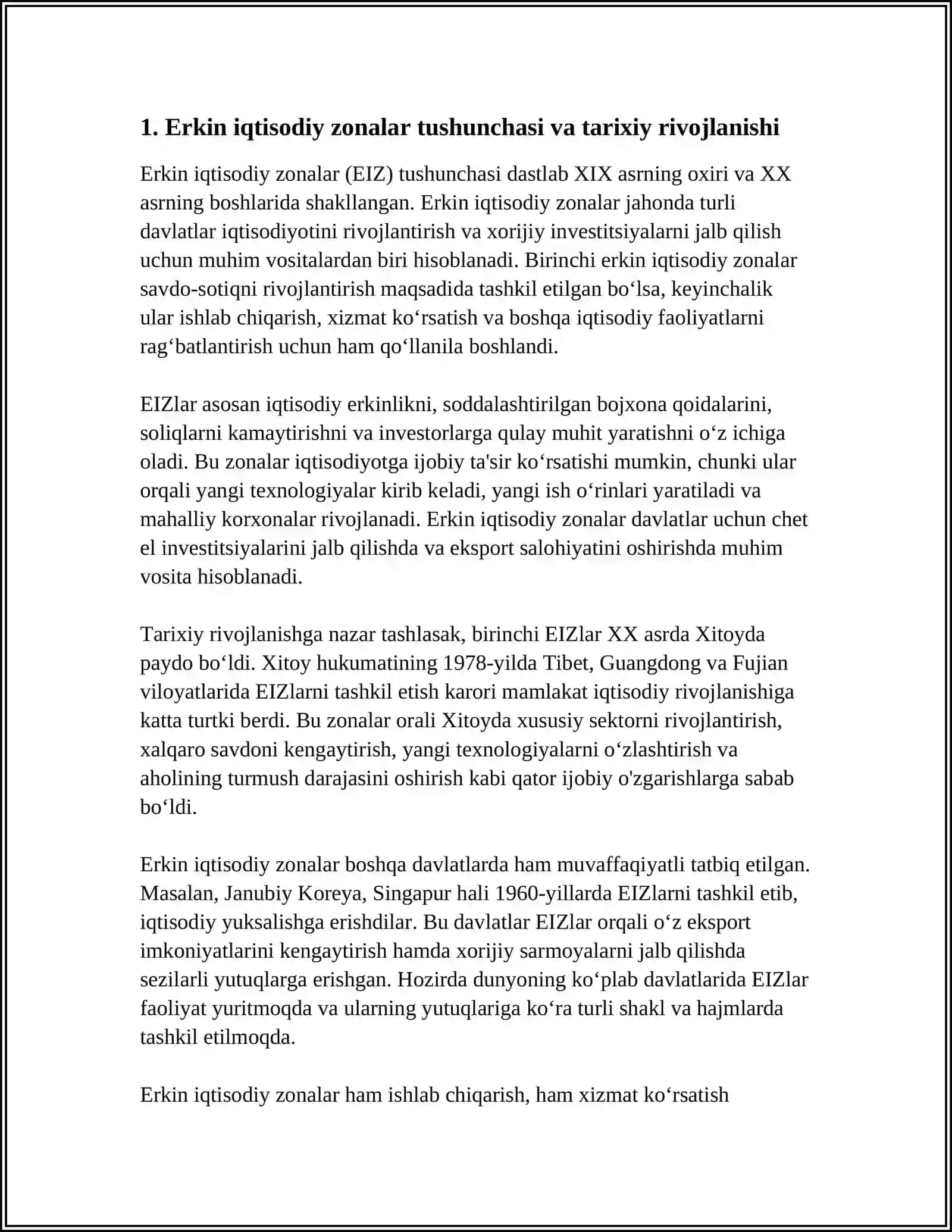 ERKIN IQTISODIY ZONALAR VA XORIJIY INVESTITSIYALAR 4