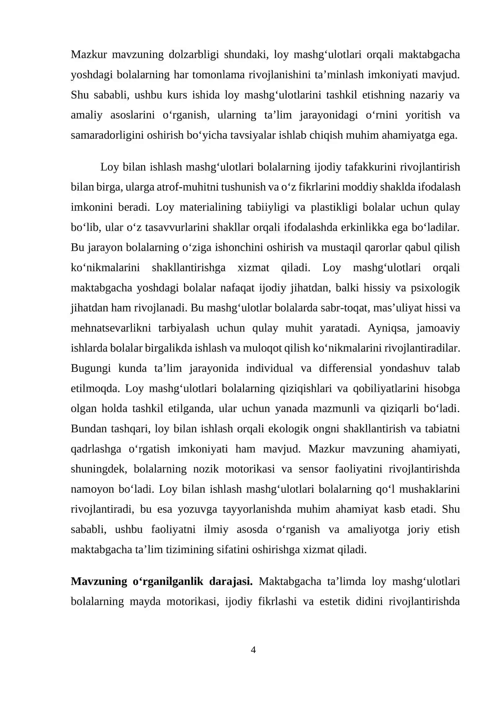 MAKTABGACHA TA’LIM TASHKILOTLARIDA LOY MASHG‘ULOTLARI. 4