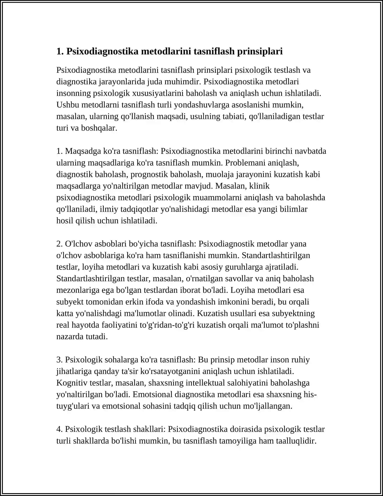 PSIXADIAGNOSTIKA METODLARI KLASSIFIKATSIYASI VA PSIXALOGIK TESTLASHTIRISH SHAKILLARI 4