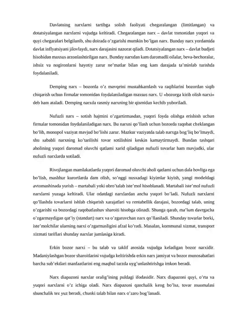 Narxning mohiyati va shakllanish xususiyatlari 4