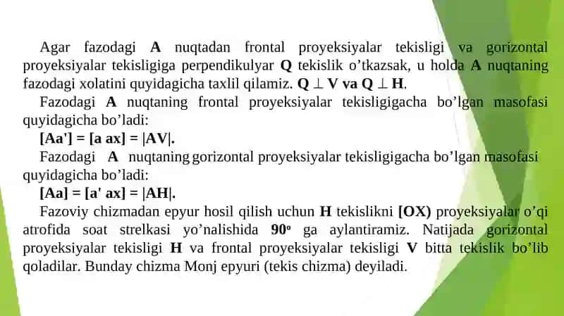nuqta. nuqtaning orthogonal proyeksiyalari 4