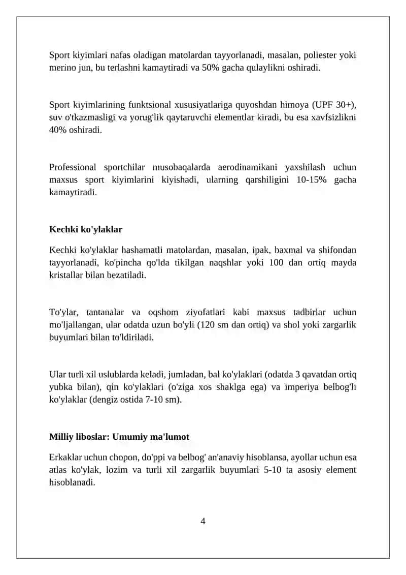 Kiyim turlari. Milliy liboslardan koʻylak va uning turlari haqida malumot 4