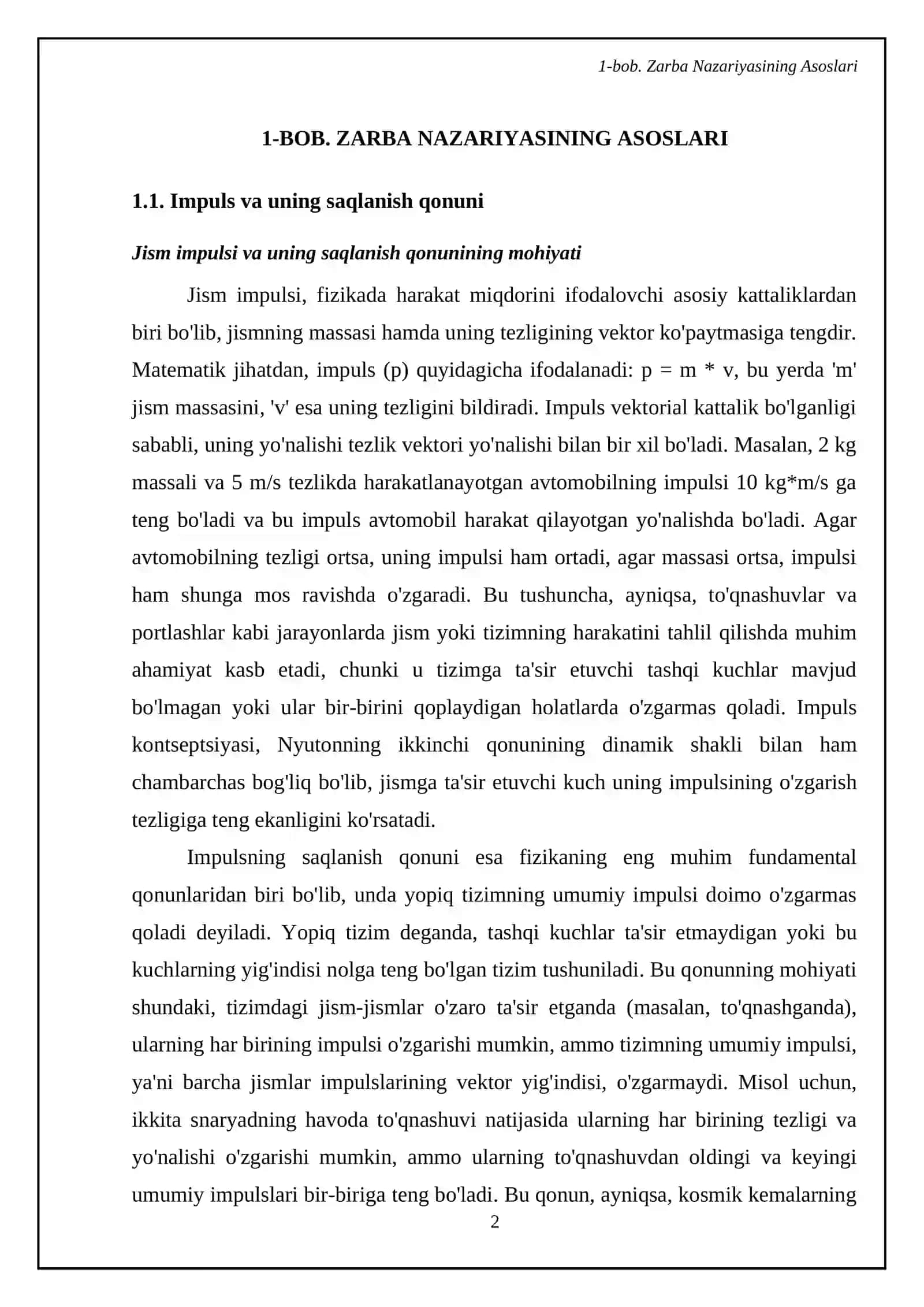 Zarba nazariyasi.Elastik va noelastik toqnashublar.Karno teoremasi 4