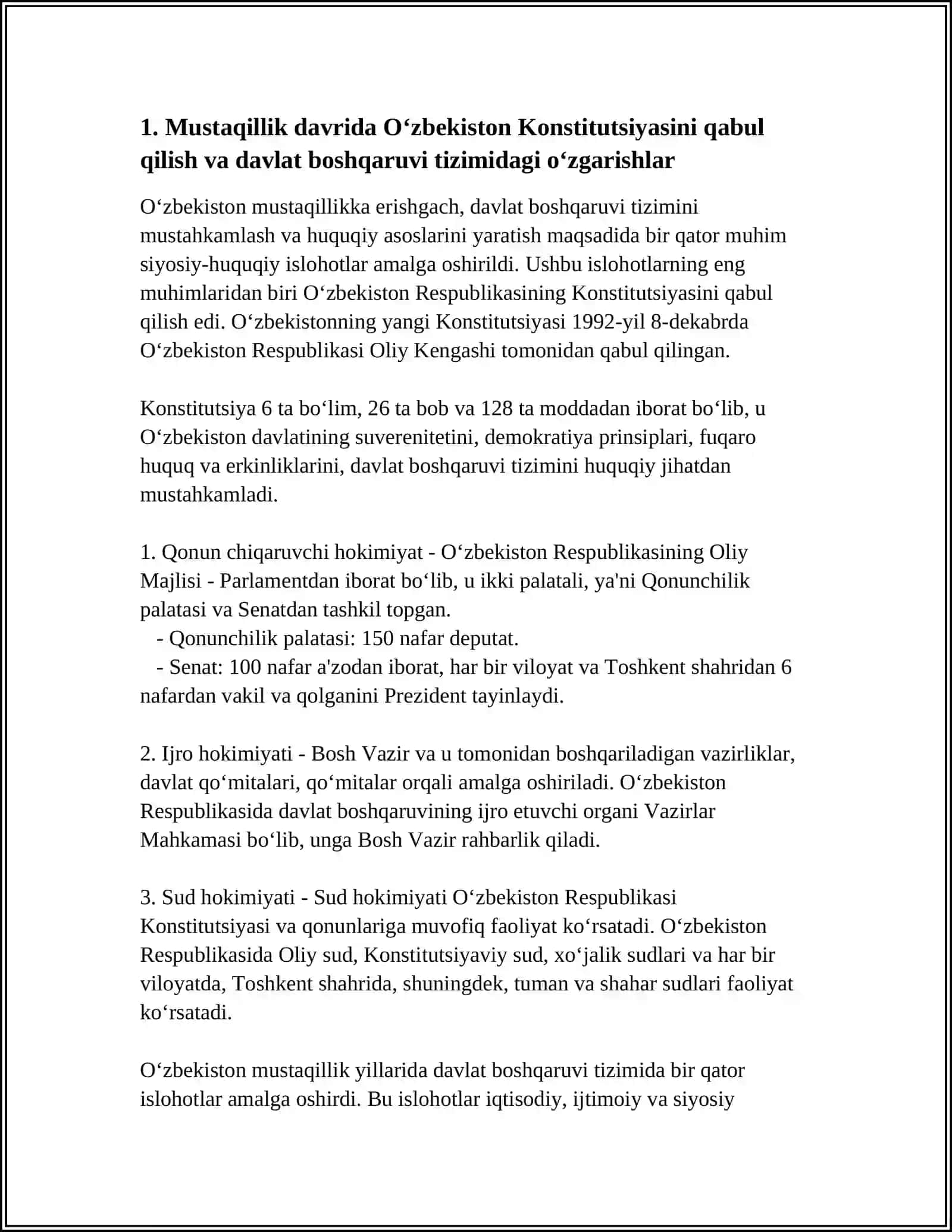 MUSTAQILLIK YILLARIDA DAVLAT BOSHQARUVI TIZIMIDA AMALGA OSHIRILGAN ISLOHOTLAR 4