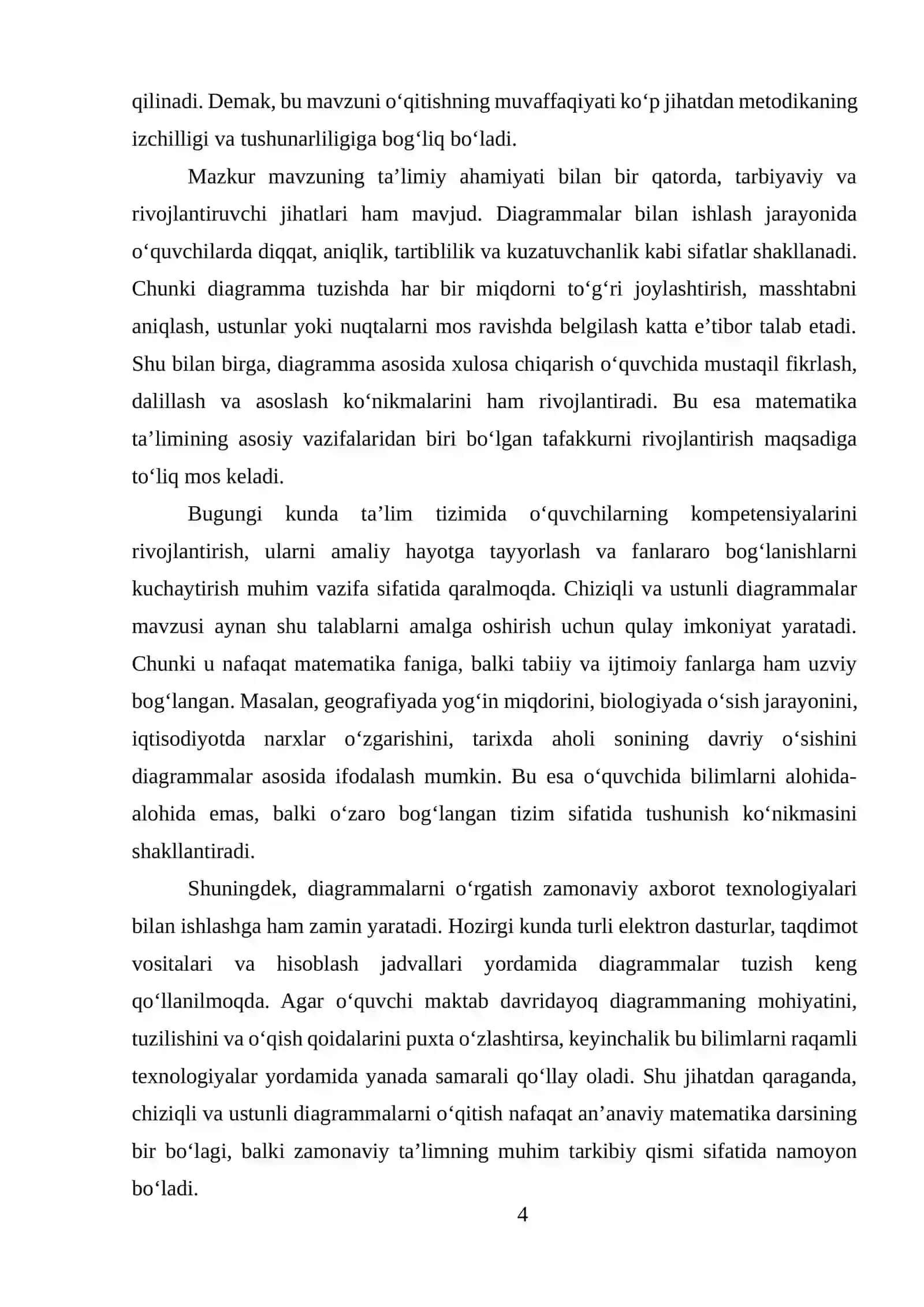 MAVZU: CHIZIQLI VA USTUNLI DIAGRAMMALARNI O'RGATISH METODIKASI 4