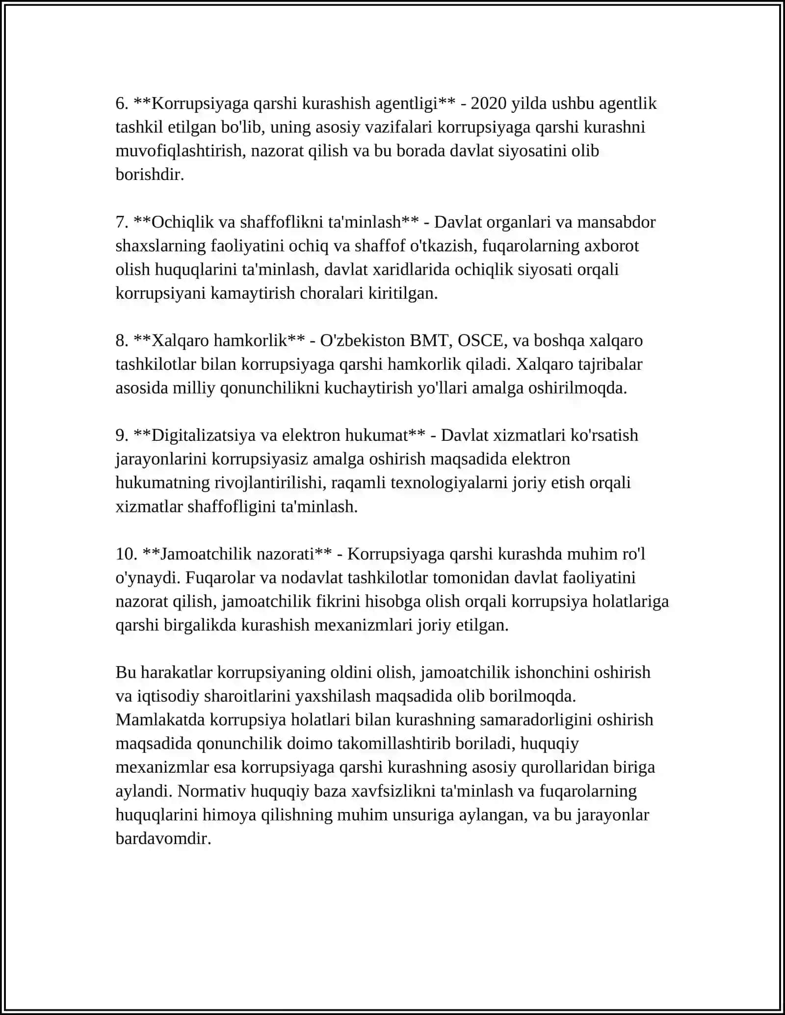 Mavzu: “O’ZBEKISTONDA KORUPSIYAGA QARSHI KURASH MEXANIZMLARI “ 4