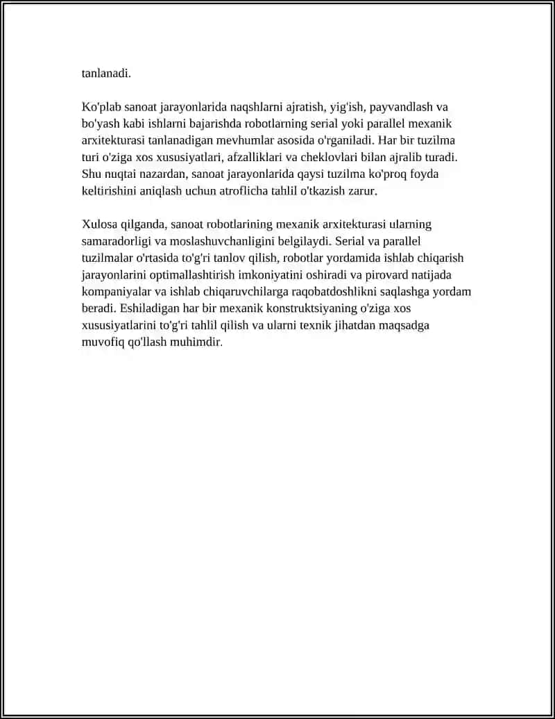 SANOAT ROBOTLARI ARXITEKTURASI: MEXANIK TUZILISH, AKTUATORLAR VA BOSHQARUV BLOKLARI 4