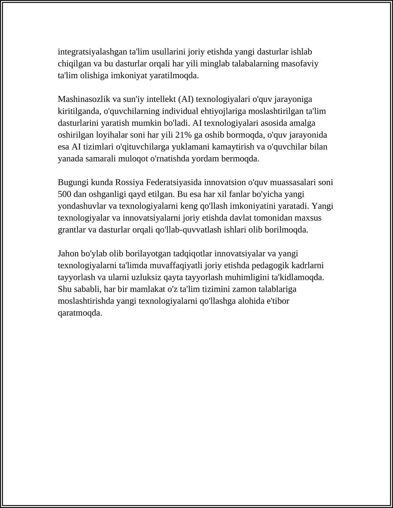 Yangi pedagogik texnologiyalarni joriy etishda innovatsiyalarning oʻrni 4