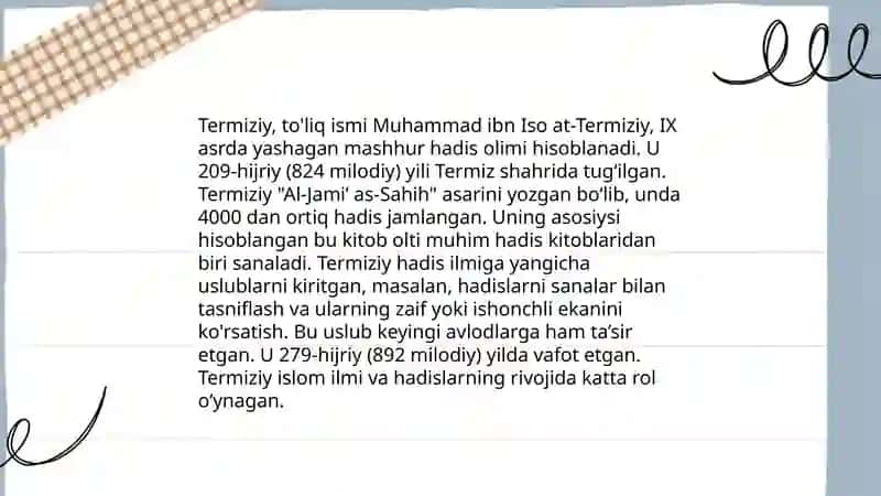 imom buxoriy va termiziyning hadis ilmiga qo'shgan hissasi 4