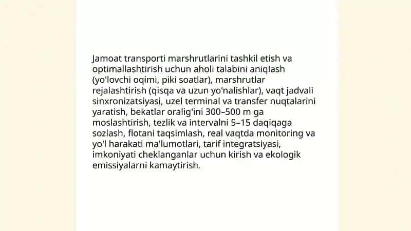 Shaharlarda transport vositalari harakatni tashkil etish 4