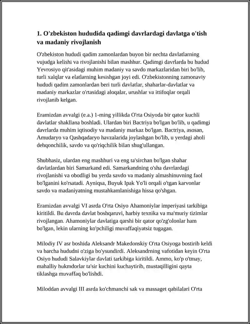 O‘zbekiston Hududida Ilk Davlatlarning Tashkil Topishi va Rivojlanish Bosqichlari 4