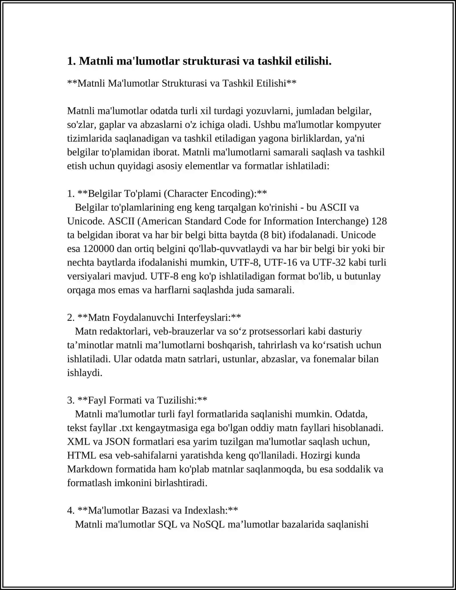 Matnli Ma'lumotlar Strukturasi va Tashkil Etilishi 4
