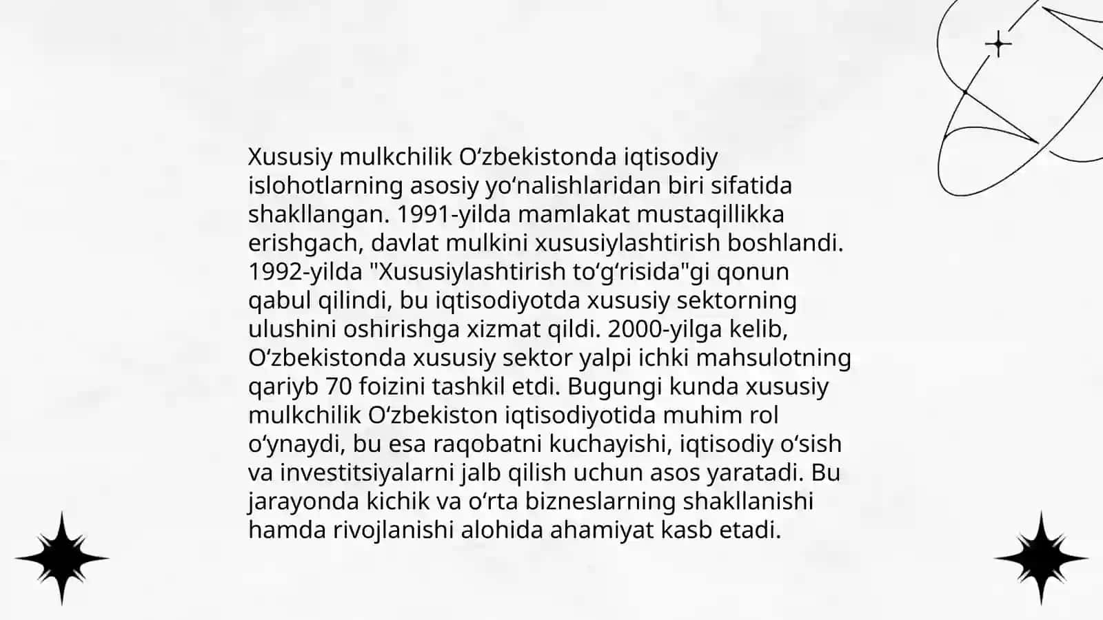 Iqtisodiy islohotlar, xususiy mulkchilikning shakllanishi 4