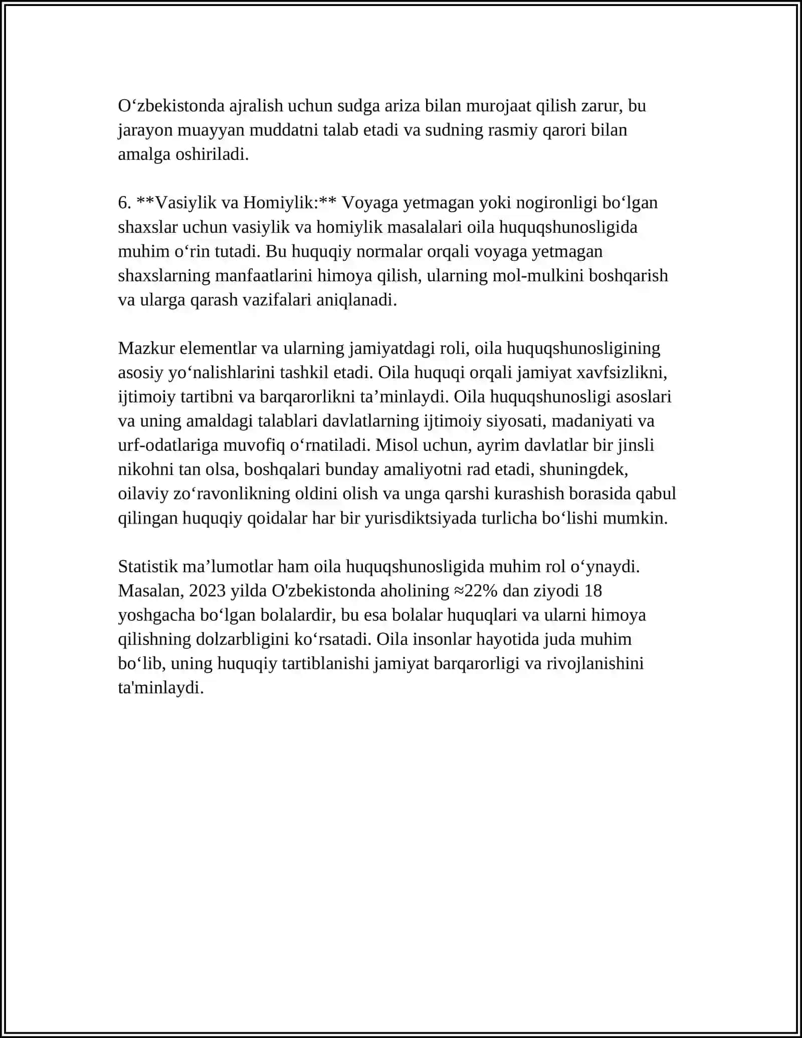 ISLOM HUQUQSHUNOSLIGIDA OILA, NIKOH, TALOQ, IDDA, ZIHOR TUSHUNCHALARINI TAʼRIFLASH VA TAQDIMOT TAYYORLASH HAMDA "JAMIYAT HAYOTIDA DUNYOVIYLIK VA DINIYLIK MUTANOSIBLIGI"MAVZUSIDA 10 TA KAZUS SAVOL TAYYORLASH 4