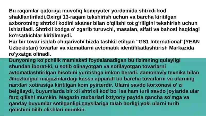 Mahsulot sifati to'g'risidagi ma'lumotlarni shtrixli kodlash 4