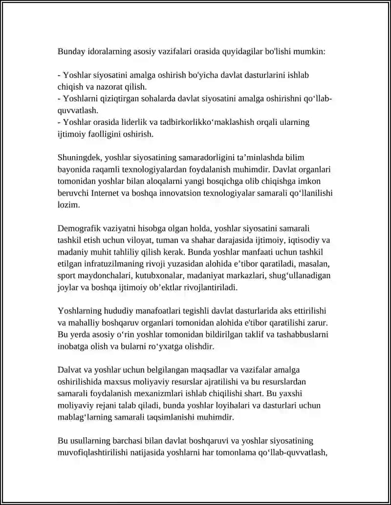 YOSHLARGA OID DAVLAT SIYOSATINING IZCHIL VA SAMARALI TASHKIL ETISH 4