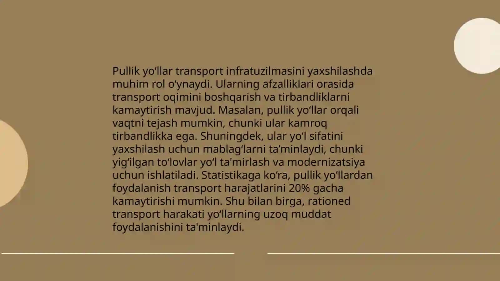 Avtomagistrallar va pullik avtomobil yoʻllari elementlarini oʻrganish 4
