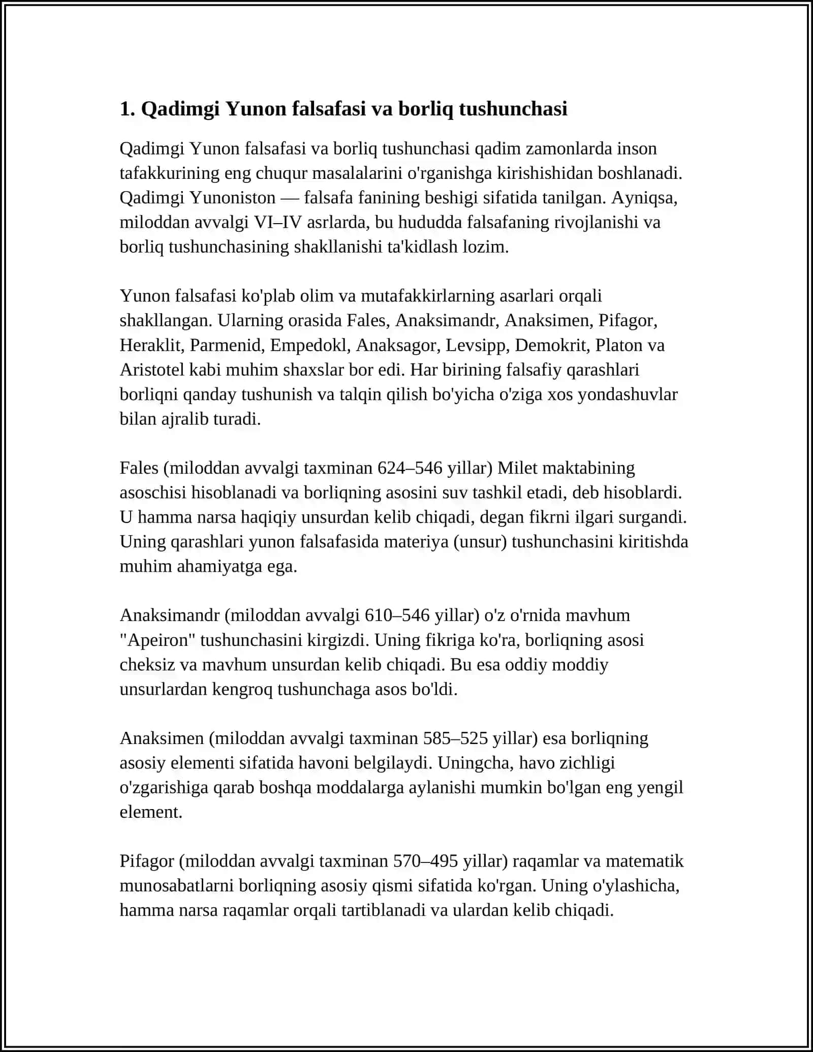 G'ARB MUTAFAKKIRLARINING BORLIQ HAQIDAGI TALIMOTLARI 4