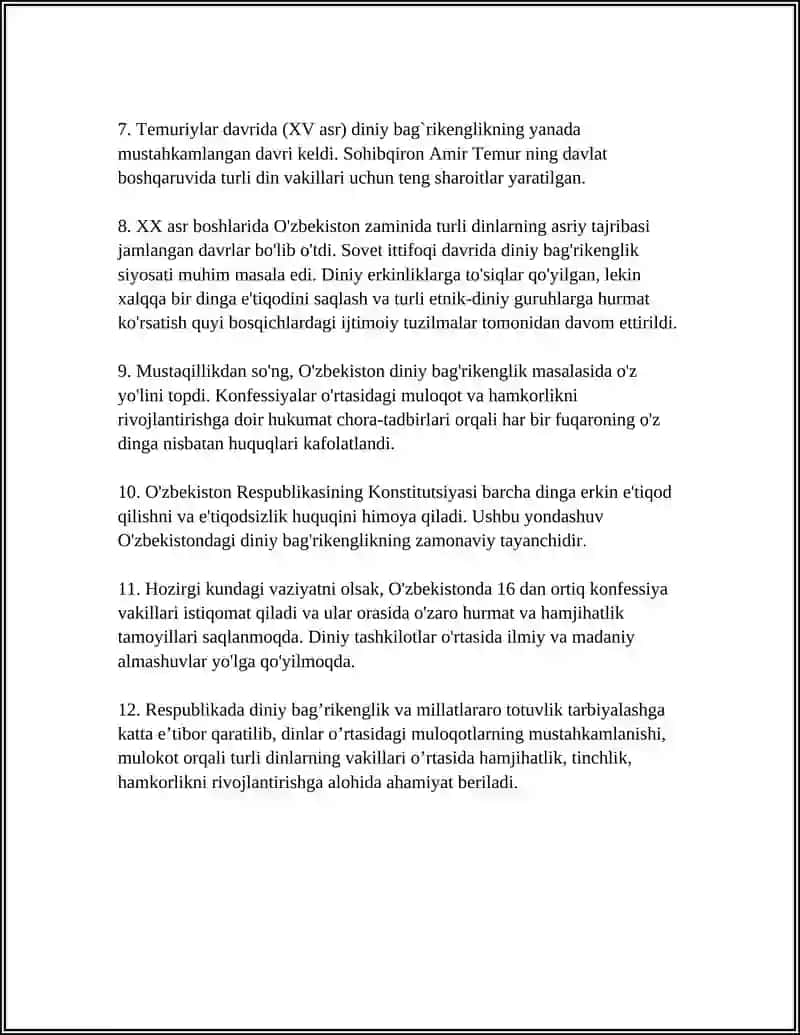 O'ZBEKISTONDA KONFESSIOLARARO DINIY BAG'RIKENGLIKNING TARIXIY AHAMIYATI 4