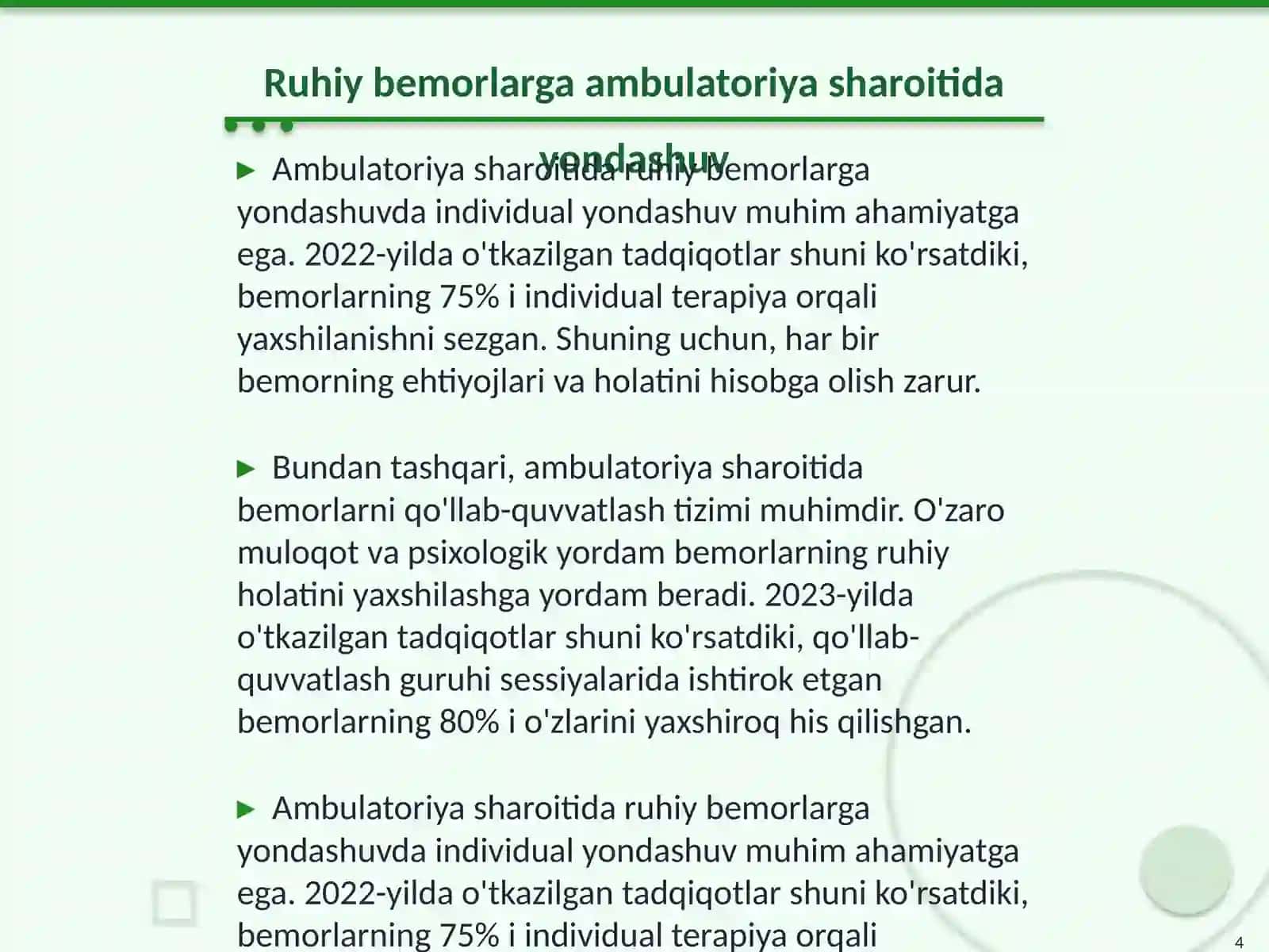 Ruhiy bemorlarga ambulatoriya va kasalxona sharoitida munosabatda bo‘lish psixologiyasi 4