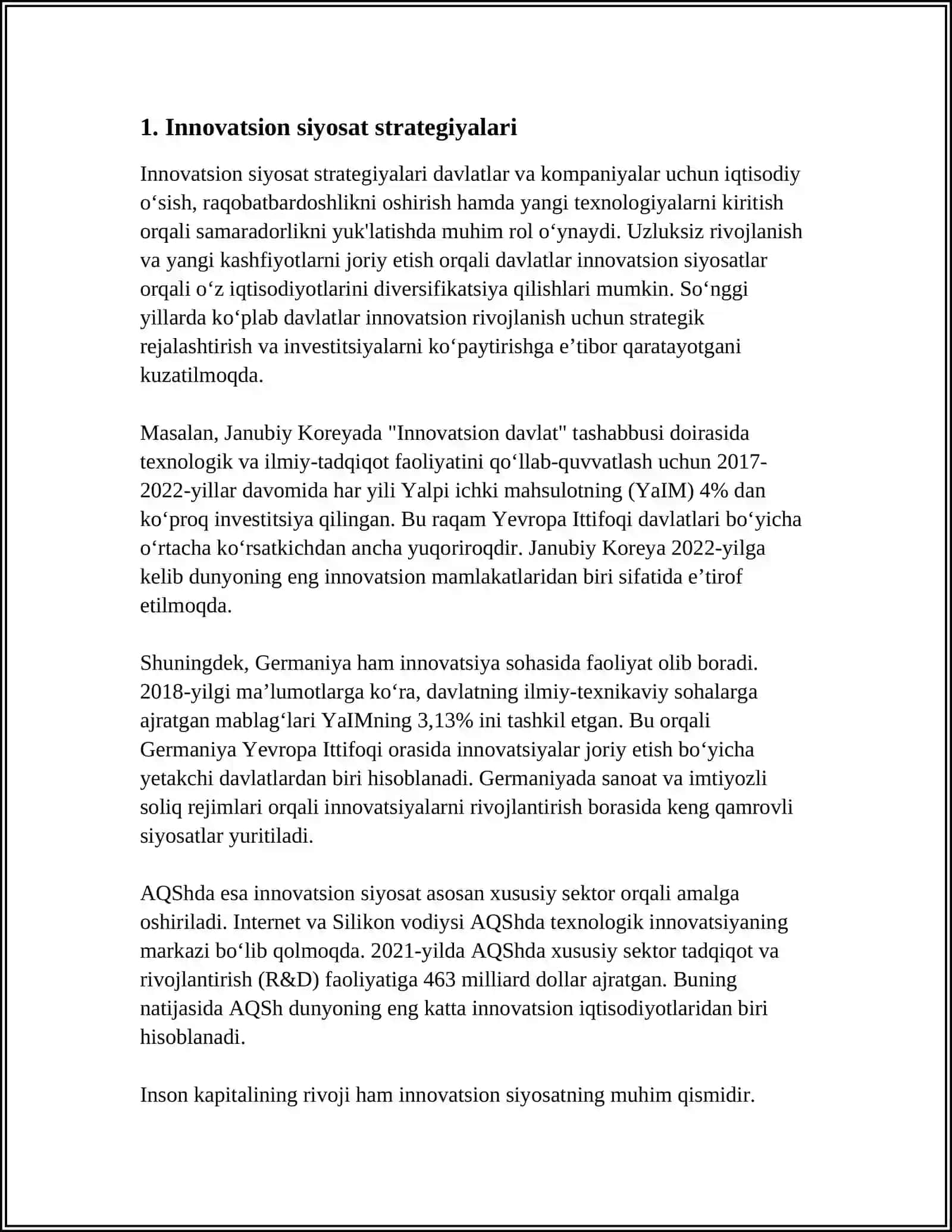 INNOVATSION FAOLIYATNI DAVLAT TOMONIDAN QO‘LLAB-QUVVATLASH 4
