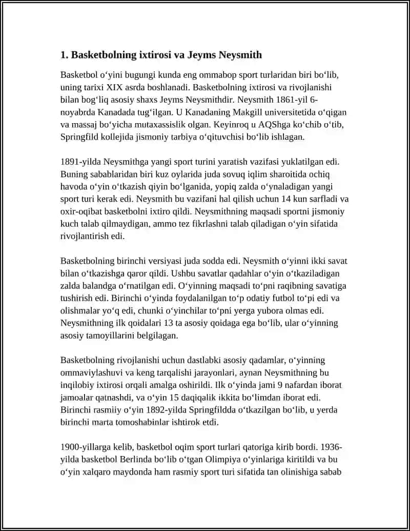 BASKETBOL O'YININI KELIB CHIQISHI VA RIVOJLANISHI TARIXI 4