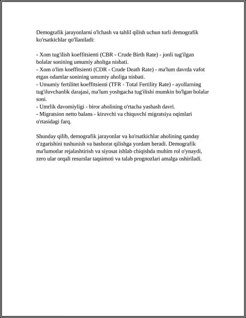 AHOLI ORASIDA DEMOGRAFIK JARAYON VA DEMOGRAFIK KO'RSATKICHLARNI HISOBLASH USULLARI 4