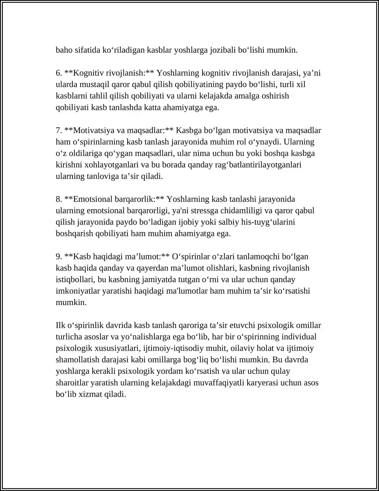 ILK O'SPIRINLIK DAVRIDA O'QUV-KASBIY FAOLIYATNING YETAKCHI FAOLIYATGA AYLANISHI VA KASB TANLASH MUAMMOSI 4