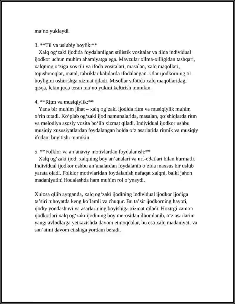 INDIVIDUAL IJODKORNING XALQ OGʻZAKI IJODIDAN FOYDALANISH MAHORATI 4