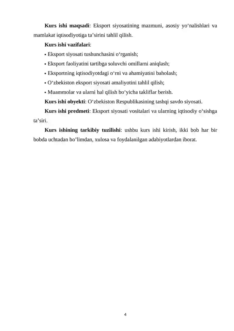 EKSPORT SIYOSATI VA UNING MAMLAKAT IQTISODIYOTIDAGI ROLI 4